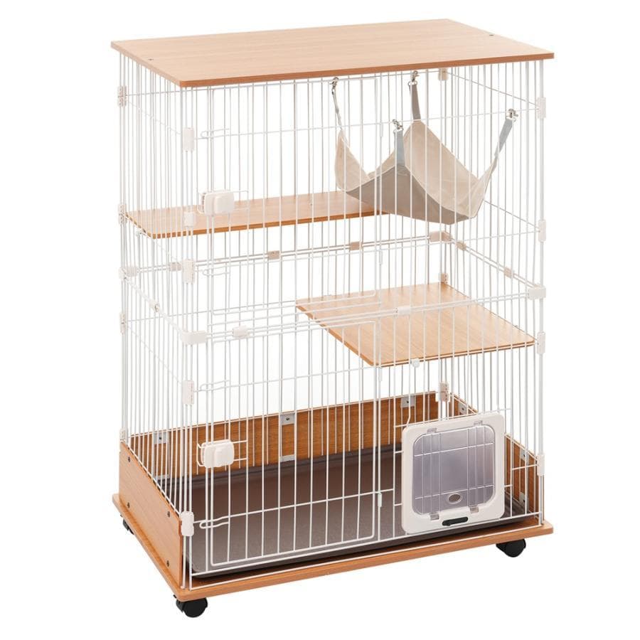 新品 猫 ケージ 2段ケージ キャットケージ 木製フレーム 1585-180