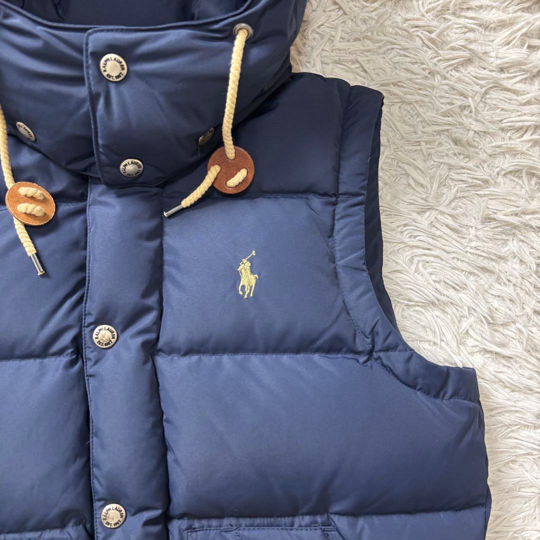 極美品 ポロラルフローレン ダウンベスト フード 2way ネイビー
