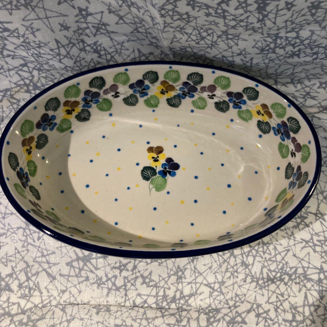 花楕円形ボウル オーバル　パンジー　ツェラミカアルティスティチナ　ポーランド食器