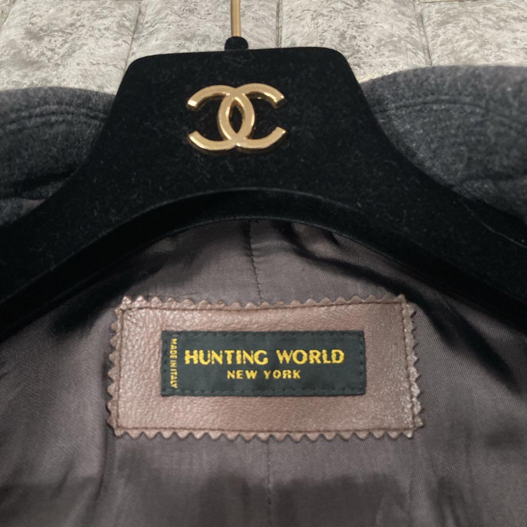 NU　HUNTING WORLD ウールコート　ロゴレザー　イタリア製
