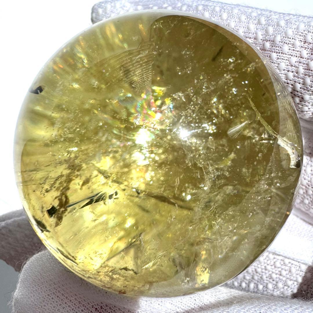 虹入り レインボー シトリン 黄水晶 丸玉 スフィア 45.5mm