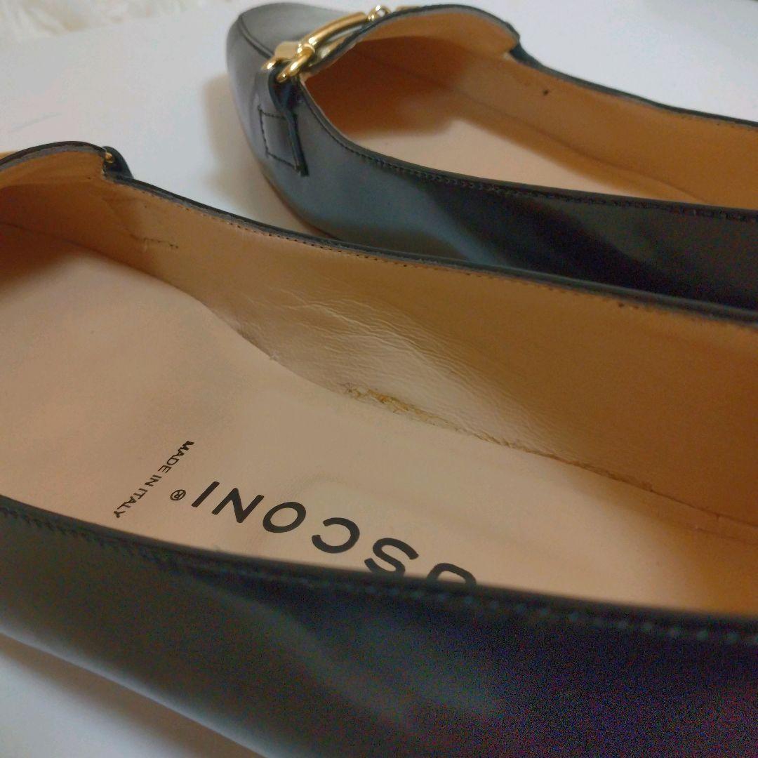 極美品 ファビオルスコーニ 本革 24.5 ビットローファー ローヒール 黒