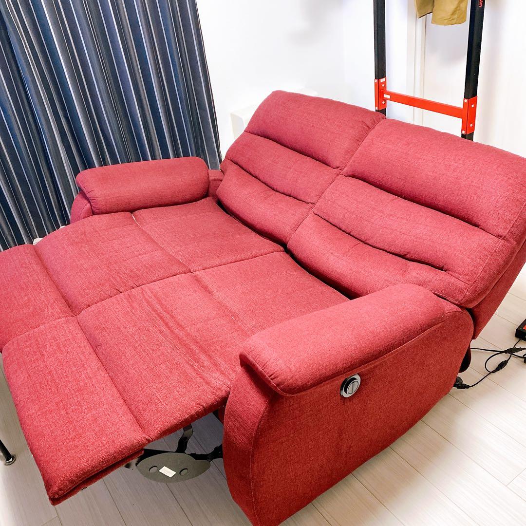 【極美品・送料込】ニトリ 2人用電動布張りリクライニングソファ