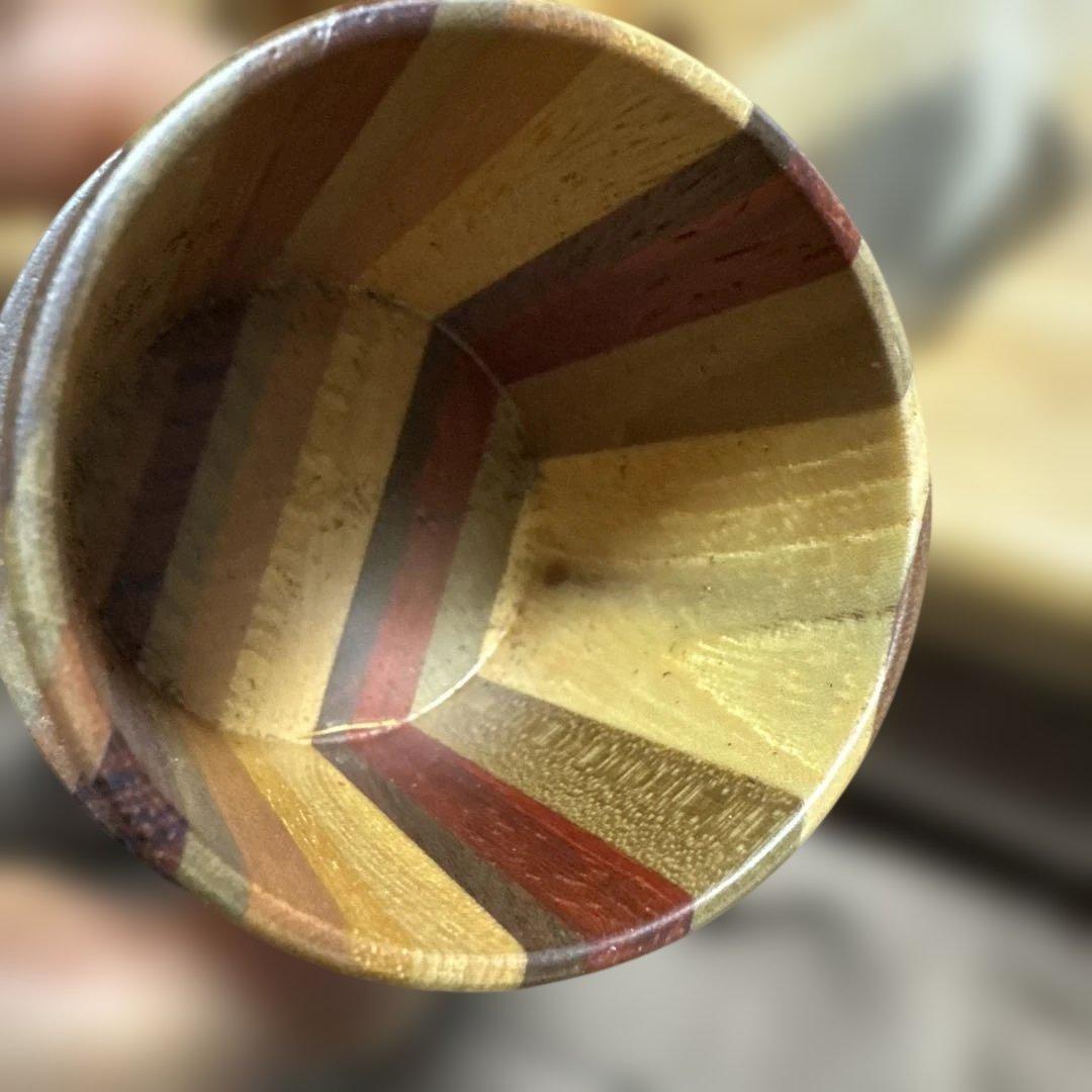 【未使用】箱根寄木細工 茶筒（中蓋付き） シマ模様 伝統工芸品 天然木 無垢作り