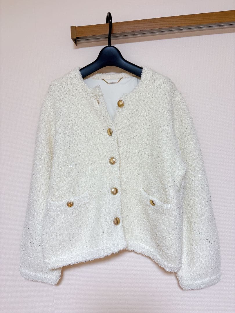 美品セルフォード2点/ツィードニットジャケット/割線フリルチュニックブラウス
