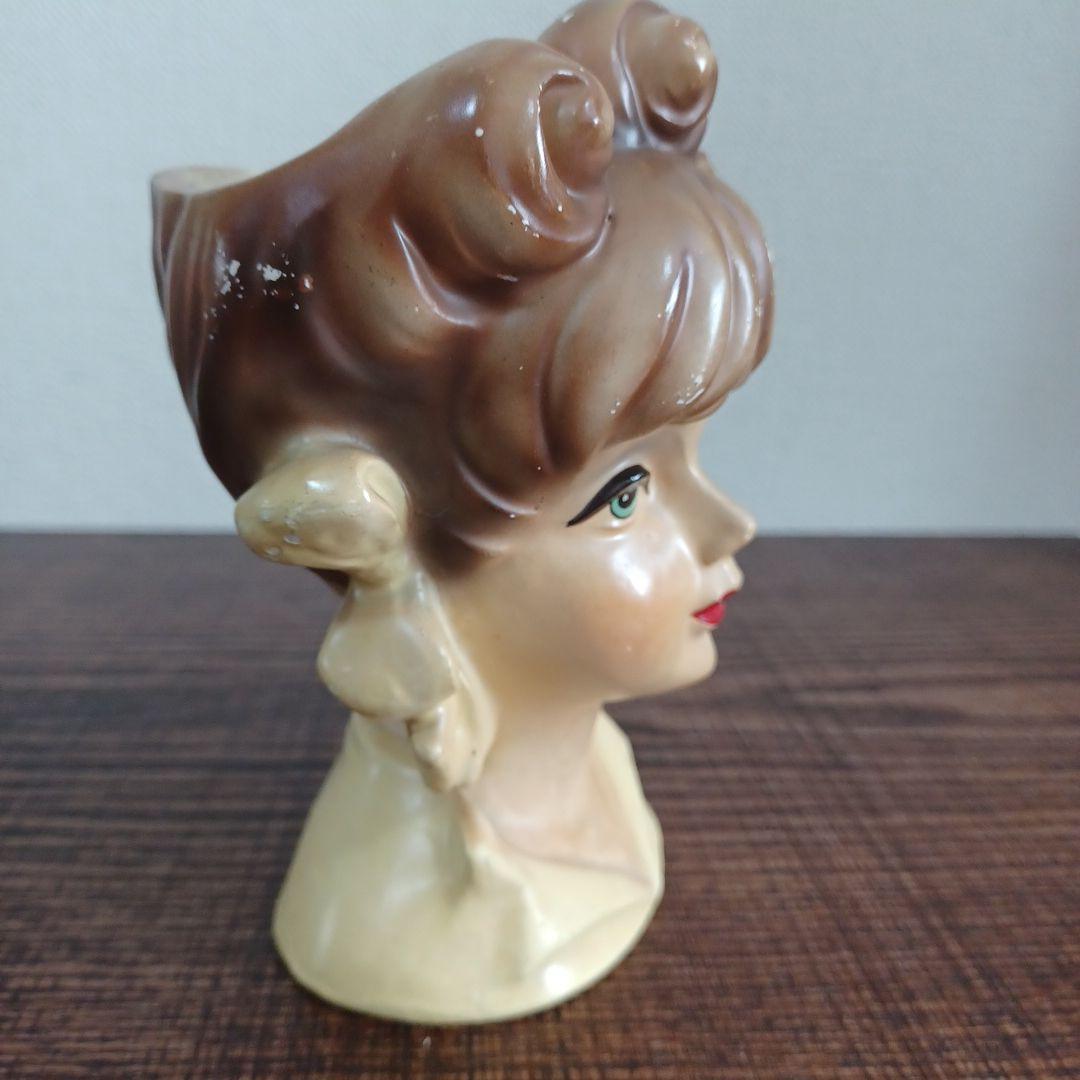 ビンテージ レディヘッドベース 陶器製の置物花瓶　美しい女性　３点セット