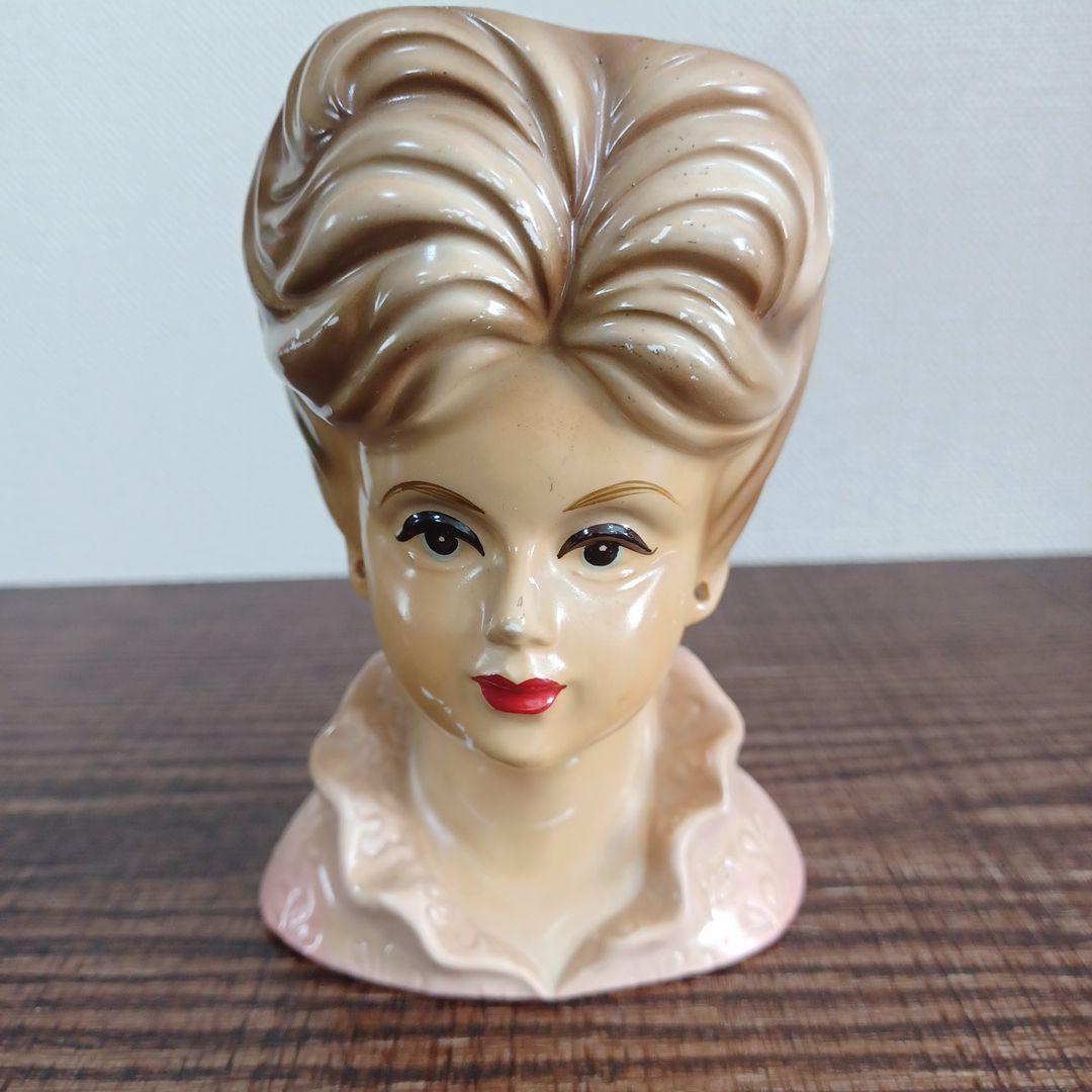 ビンテージ レディヘッドベース 陶器製の置物花瓶　美しい女性　３点セット