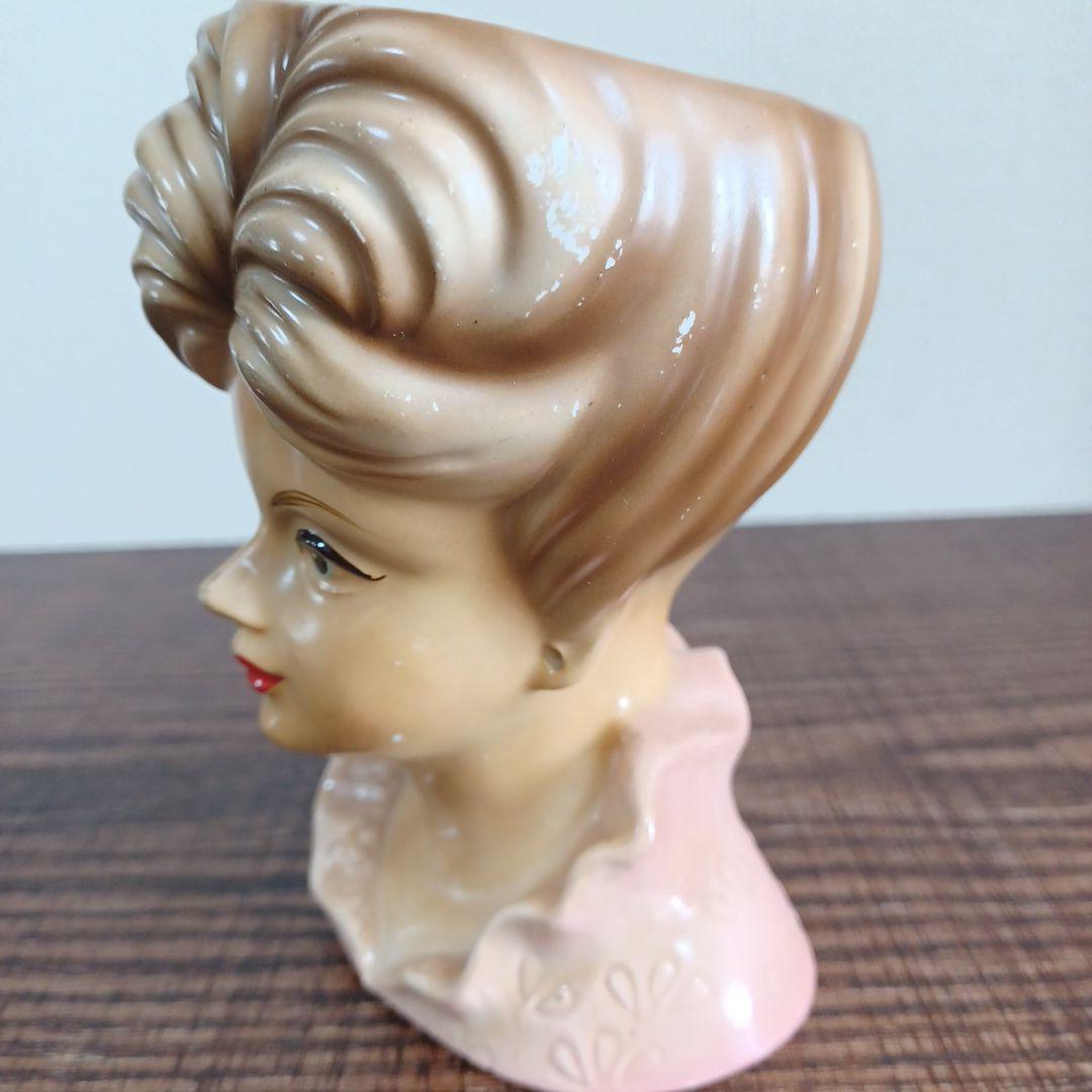 ビンテージ レディヘッドベース 陶器製の置物花瓶　美しい女性　３点セット