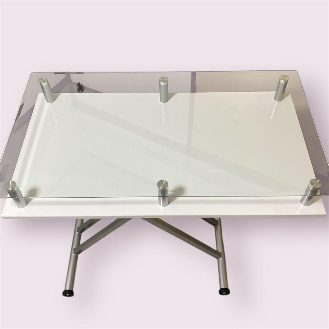 ディノス 昇降式 リフティングテーブル ガラス 二重天板