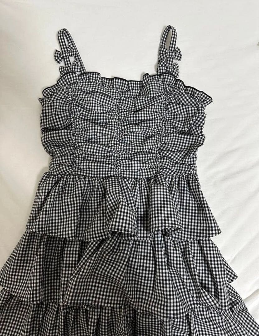 evelyn リボンキャミギャザーop ハート透かしビジューtp