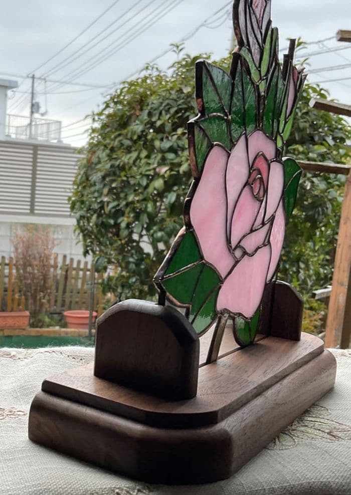 ステンドグラスパネル　バラ(ピンク)