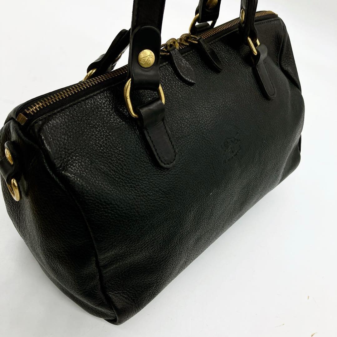 【IL BISONTE】2wayバッグ　ミニボストンバッグ　レザー　ブラック