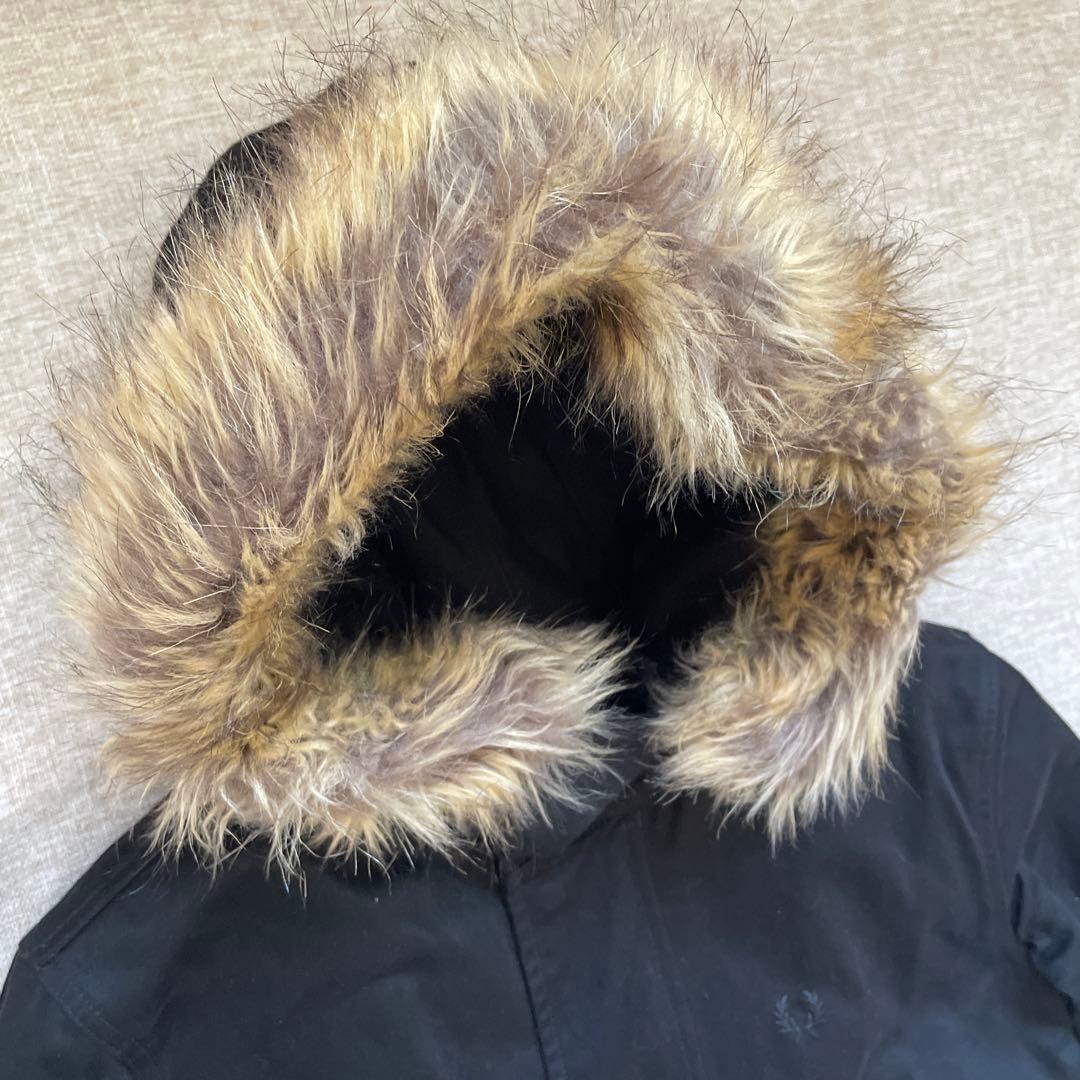 FRED PERRY ブラック ロゴ チェック ファー モッズコート Sサイズ