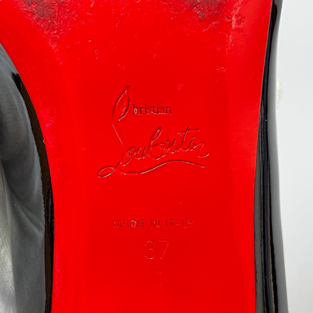 ルブタン フラットシューズ 37 24cm程度 ブラック 黒 エナメル リボン