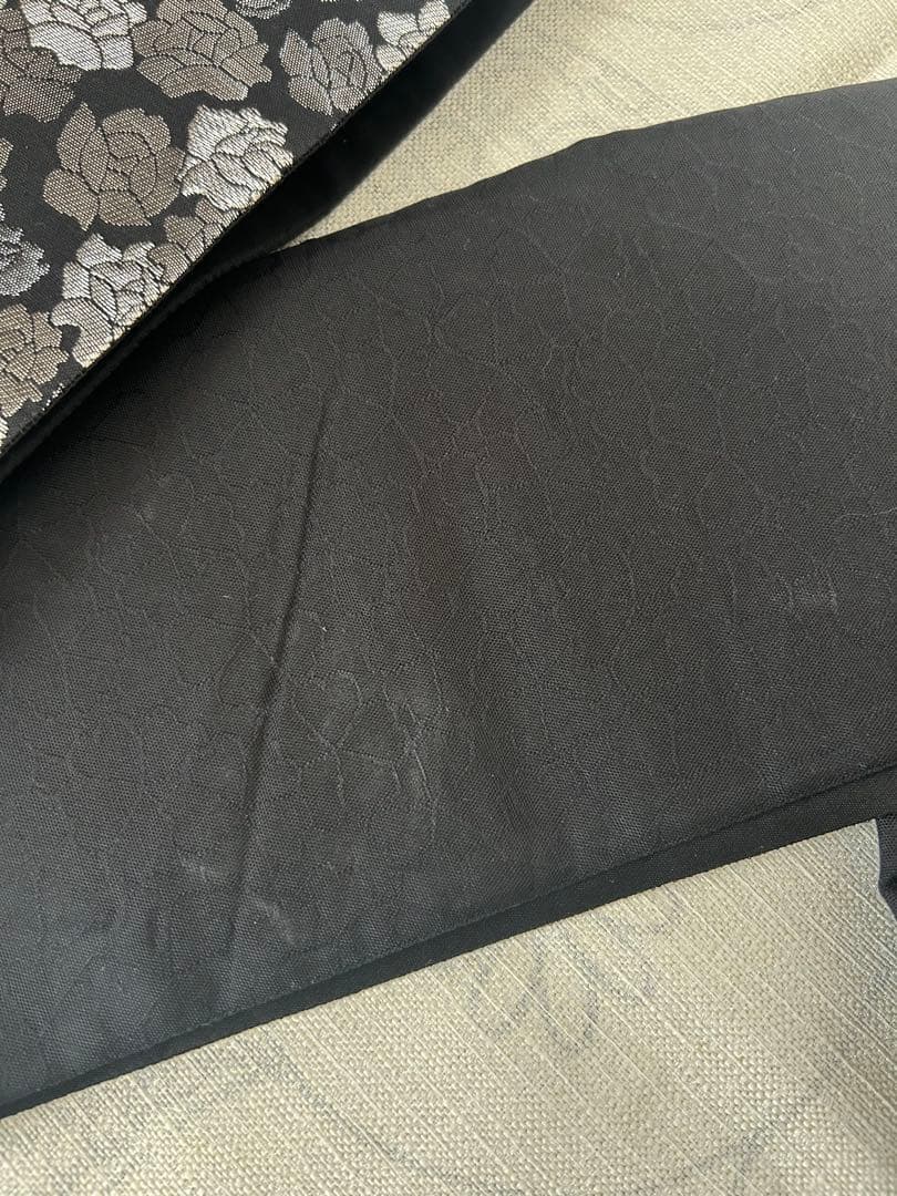 お値下げしました！【美品】袋帯 黒とグレー 銀糸波模様 正絹 六通