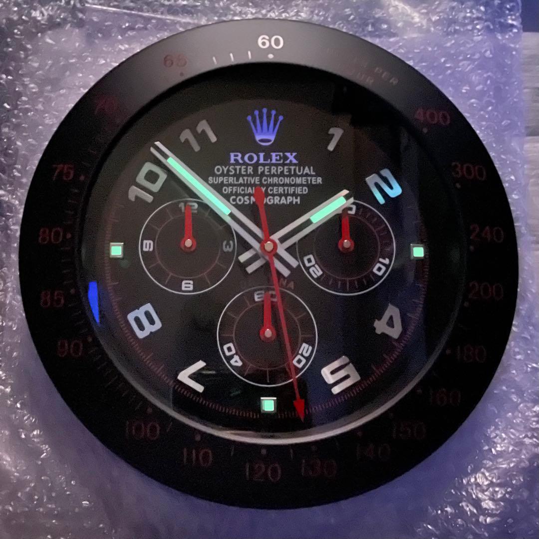 海外販促品 ROLEX掛け時計 デイトナ ブラック レア！赤針ｘベゼル赤文字