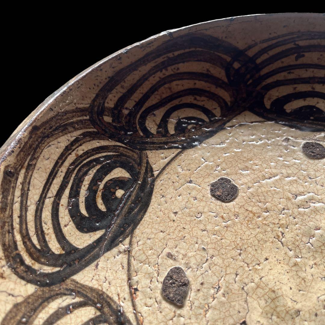 馬の目皿 石皿 古瀬戸 幕末 皿 古丹波 馬の目皿 鉄絵 白化粧 渦巻文 大皿