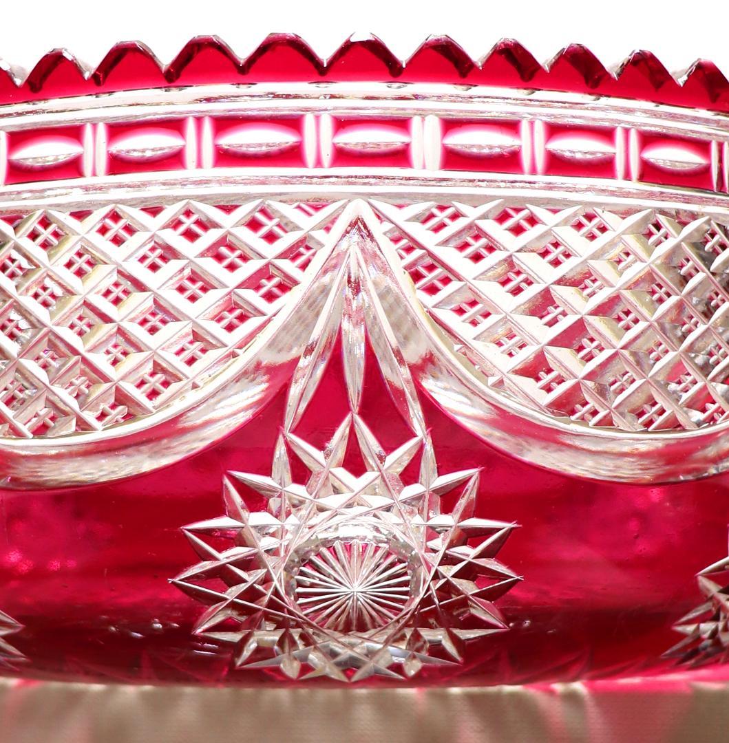 オールド・バカラ 1890年 美術館級 特大2.4kg 茜色被せ装飾丸型切子鉢