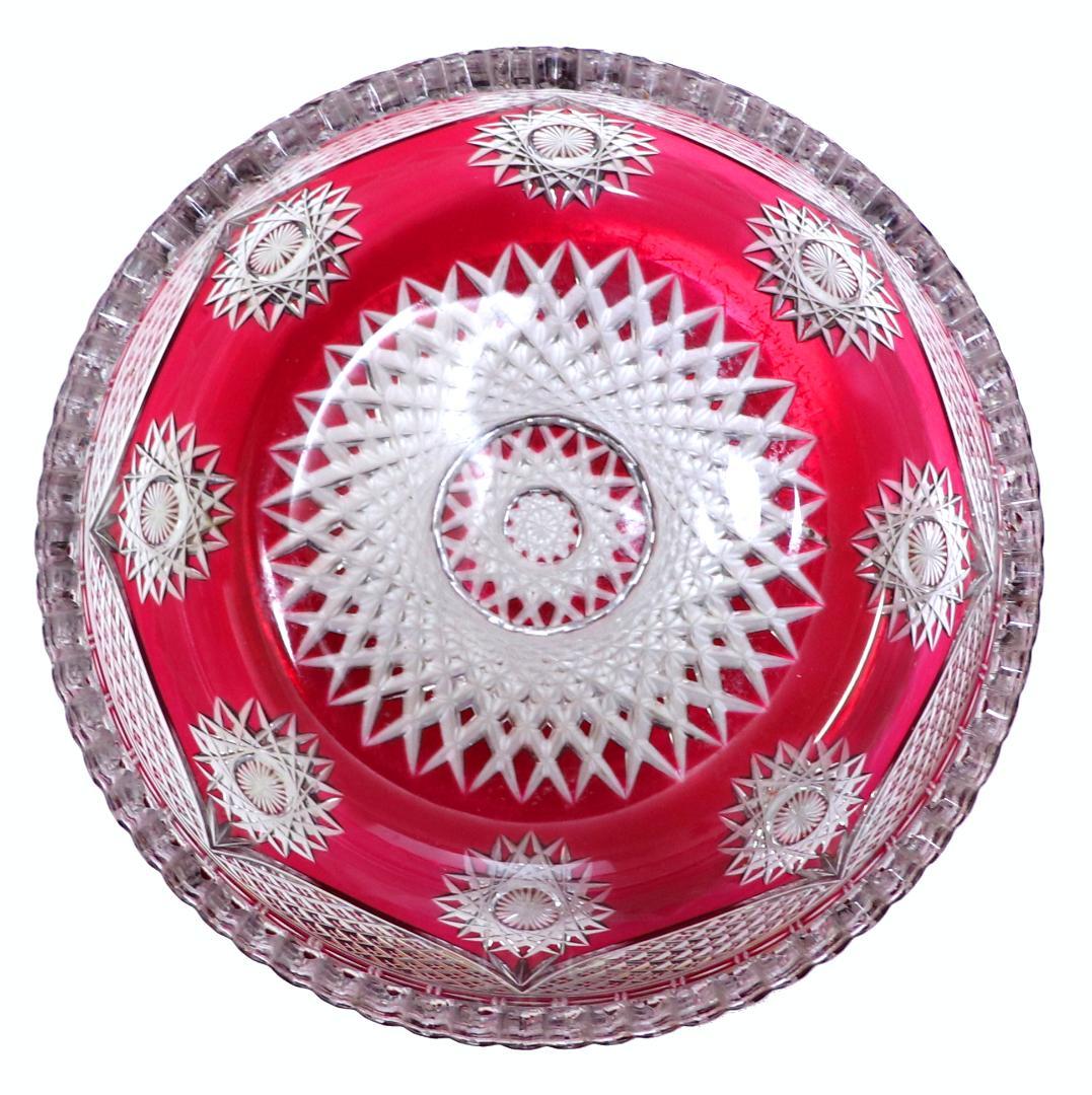 オールド・バカラ 1890年 美術館級 特大2.4kg 茜色被せ装飾丸型切子鉢