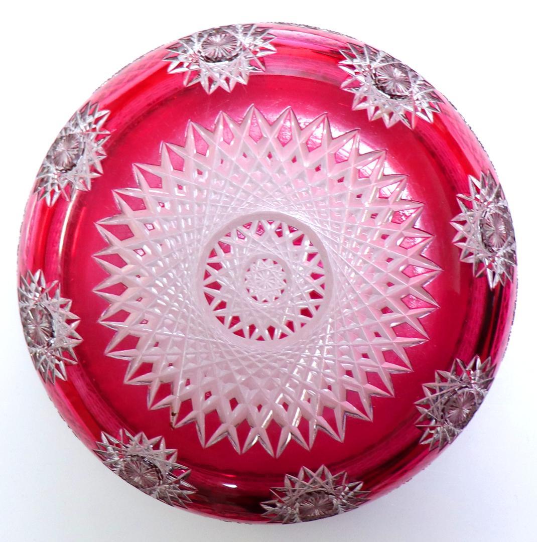 オールド・バカラ 1890年 美術館級 特大2.4kg 茜色被せ装飾丸型切子鉢