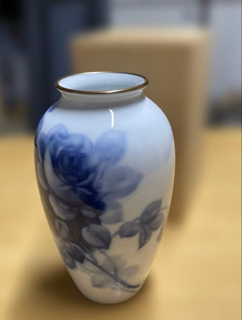 大倉陶園 Noritake 箱付き 花瓶 花器 壺 ブルーローズ