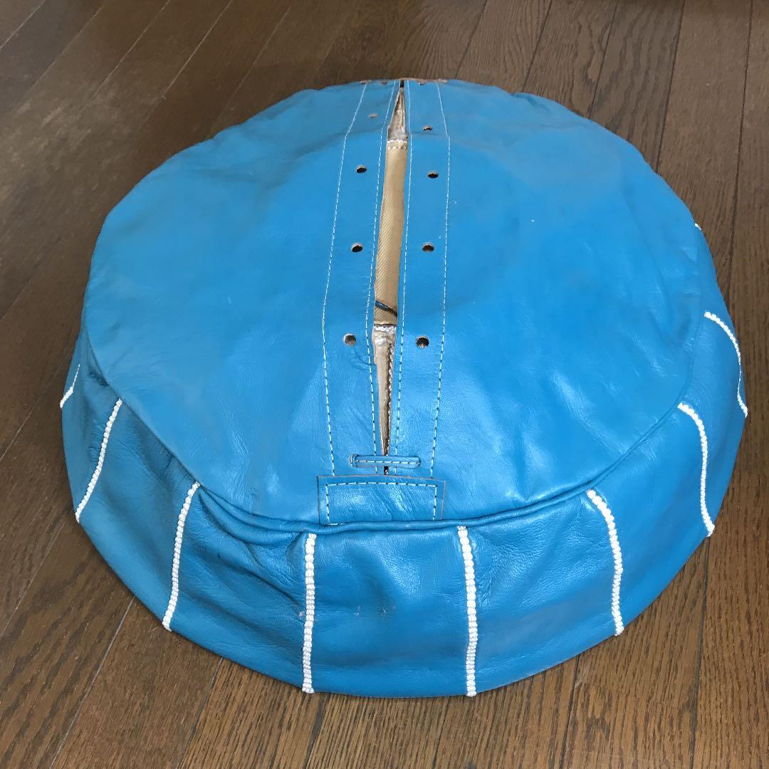 モロッコ　クッション　プフ（ブルー＆ホワイト）