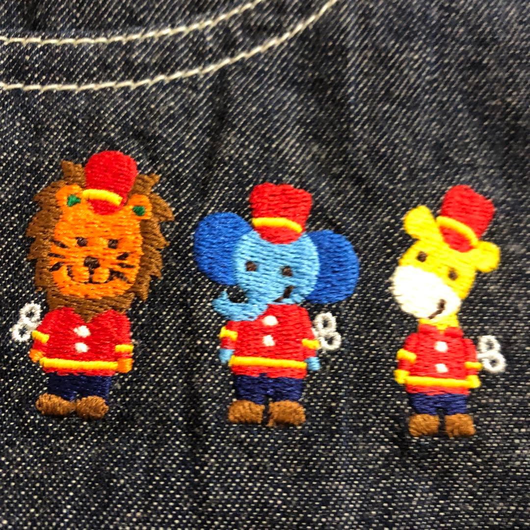 ミキハウス☆新品タグ付きデニムオーバーオール プッチー君☆豪華刺繍☆Bスタンプ