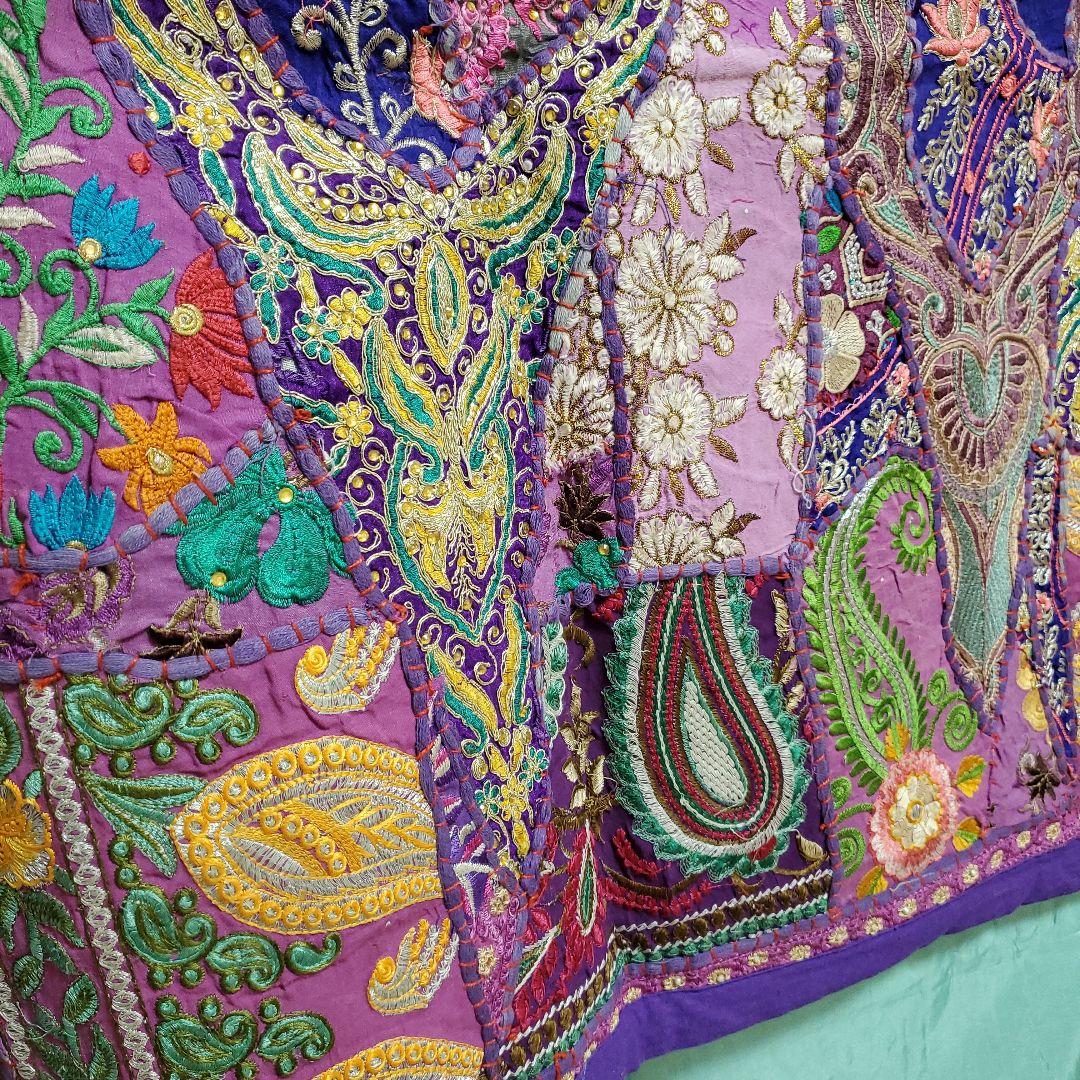 ウォールアート　パープル　ヴィンテージサリー　リメイクタペストリー