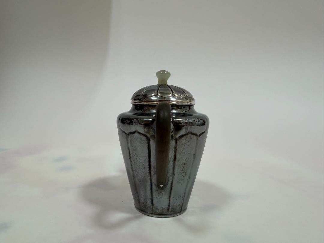 純銀製 菊筋文 玉石摘 急須 銀瓶 煎茶道具