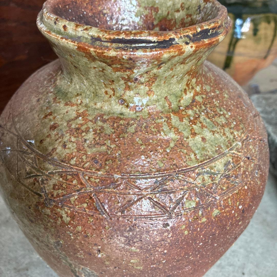 小壺　信楽焼　桧垣紋　伊賀