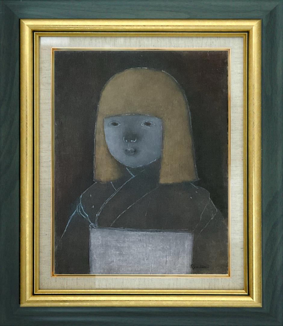 ❤️新作 油絵 菅家令子絵 絵画インテリアF6-010326 市松日本人形可愛い