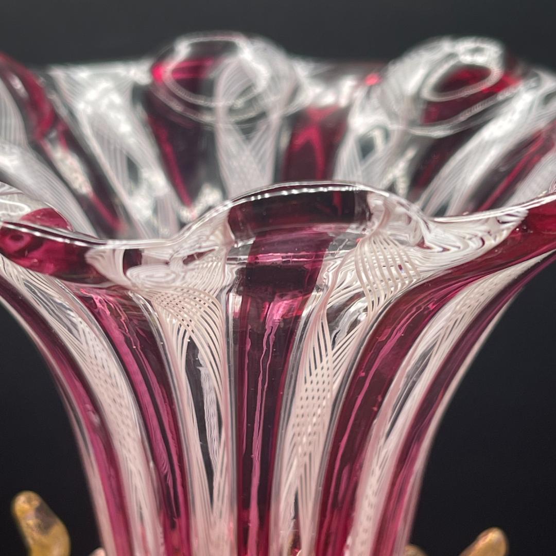 MURANO ムラーノ ベネチアンガラス 約20cmフラワーベース 花瓶 ピンク