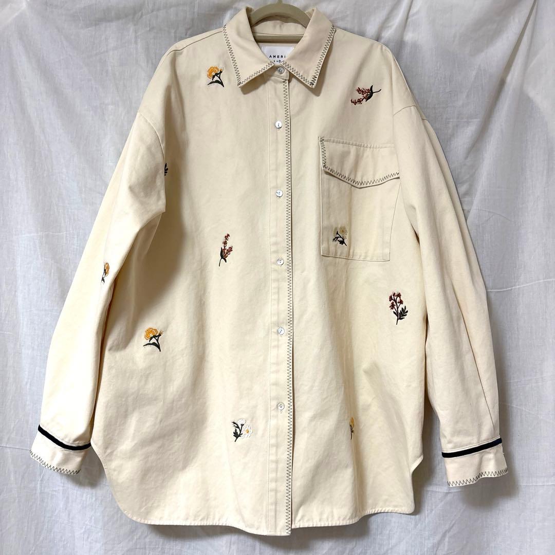 アメリSMALL FLOWER OVER SHIRTフラワーシャツ　アイボリー