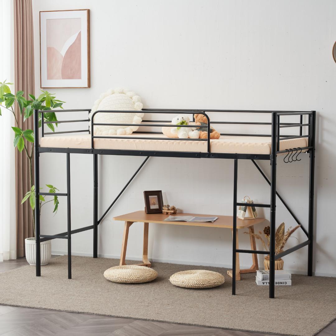 ロフトベッド シングル ベッド デスク付 木 収納 子スチール 耐震 ベッド