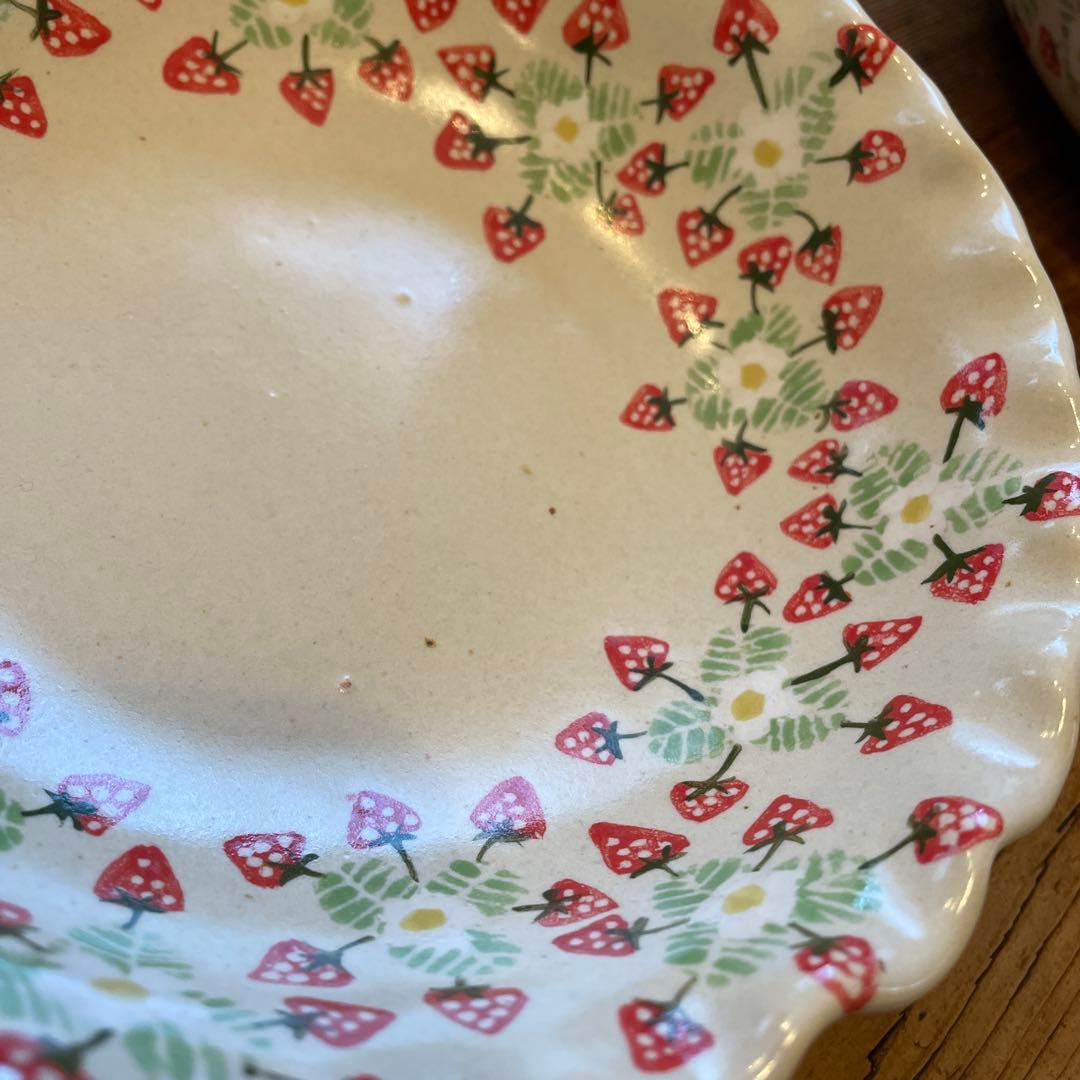 陶芸作家三浦愛子さんいちご模様が可愛い中鉢大鉢2点セット苺ストロベリーポタリー風