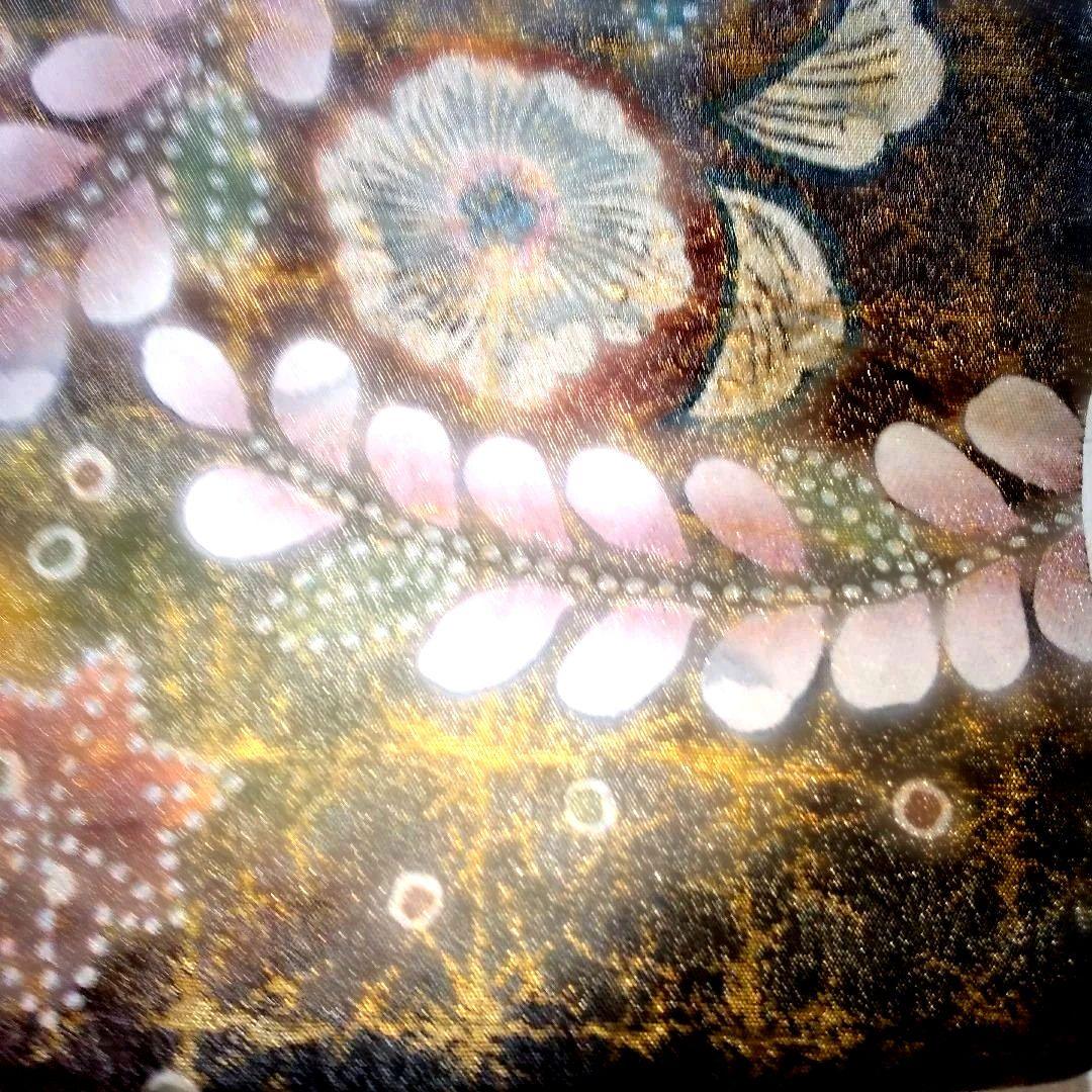 mamiです辻が花袋帯美しい金銀彩入り花柄刺繍黒と金銀地柄未使用品