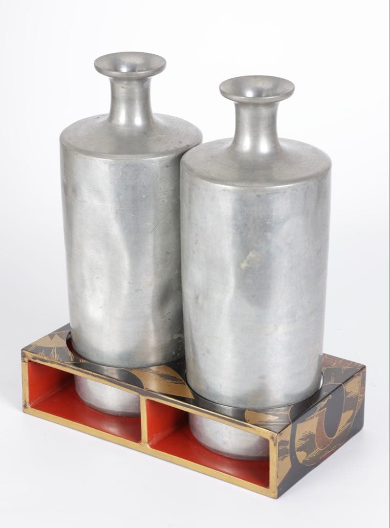 漆塗金蒔絵 野弁当 野点 花見重 重箱 錫製徳利 台付 骨董 古美術漆器　漆