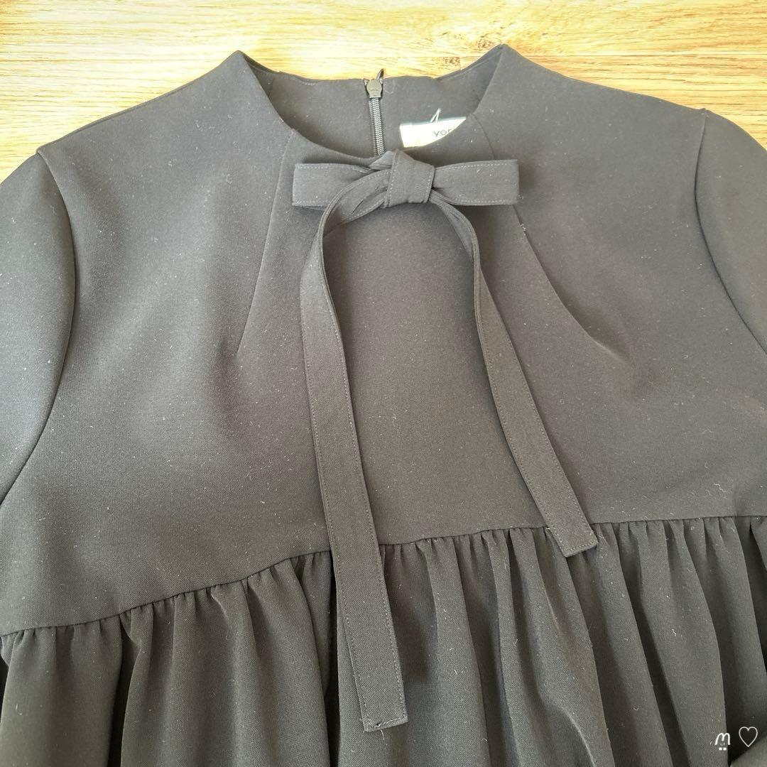 yoriヨリ　セレモニーリボンブラウス　36　ブラック　ペプラムシルエット　長袖