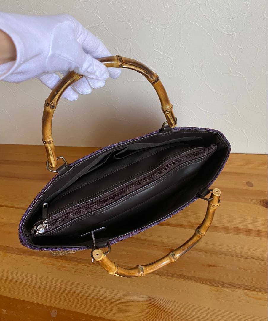 【新品未使用】カゴ風バッグ　焦茶×パープル