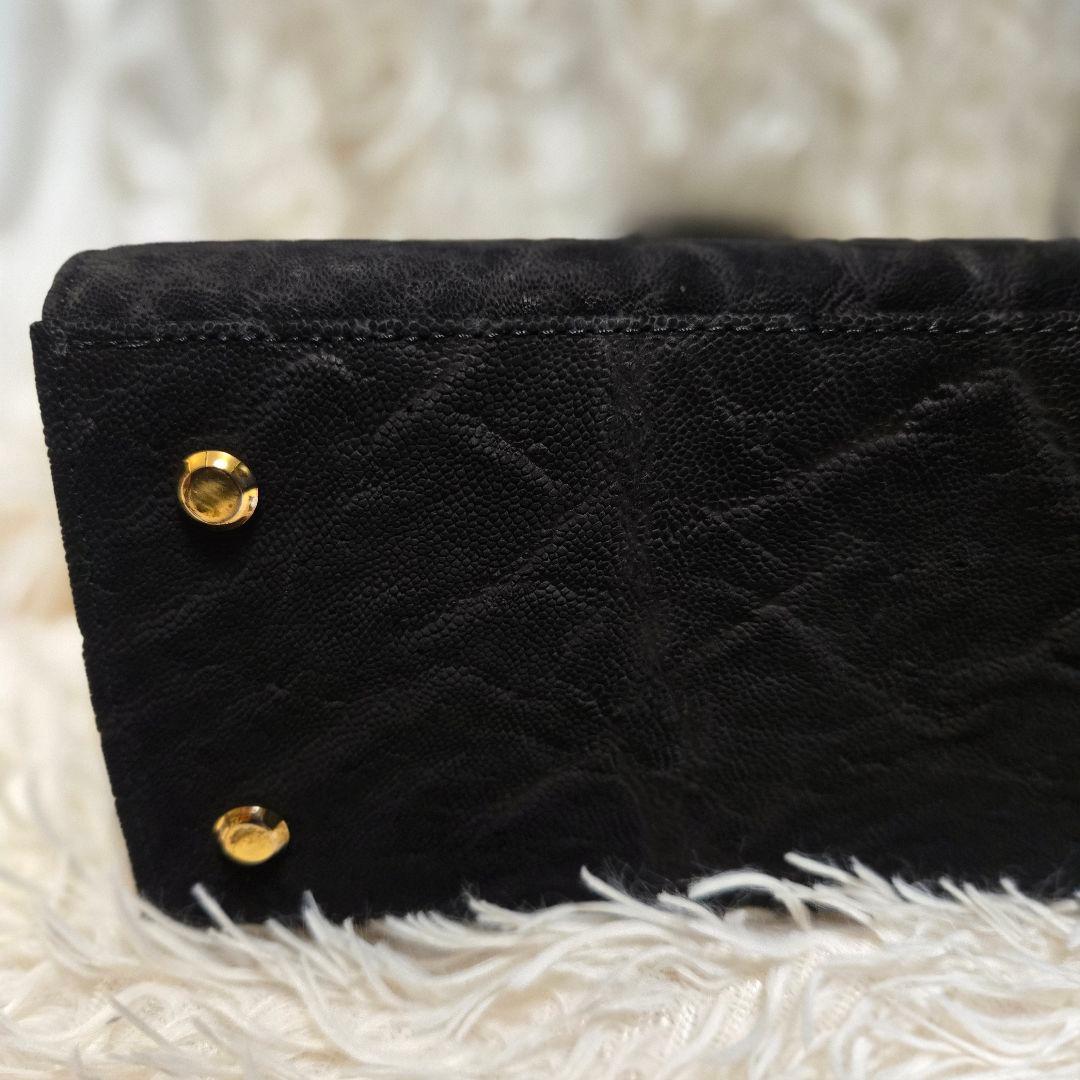 希少 エレファント レザー ブラック グレー 象 ハンドバッグ カデナ　ゴールド