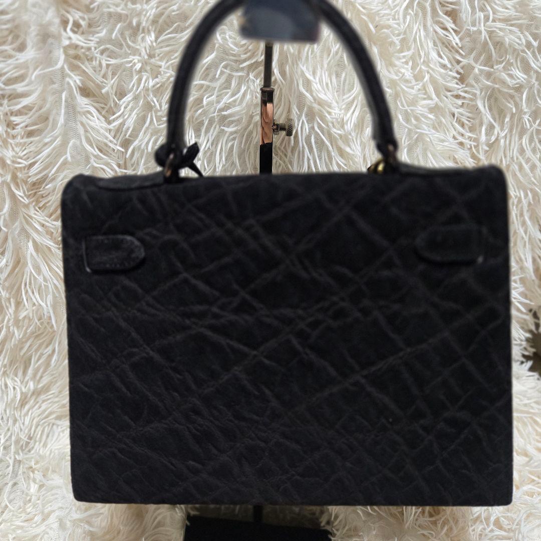 希少 エレファント レザー ブラック グレー 象 ハンドバッグ カデナ　ゴールド