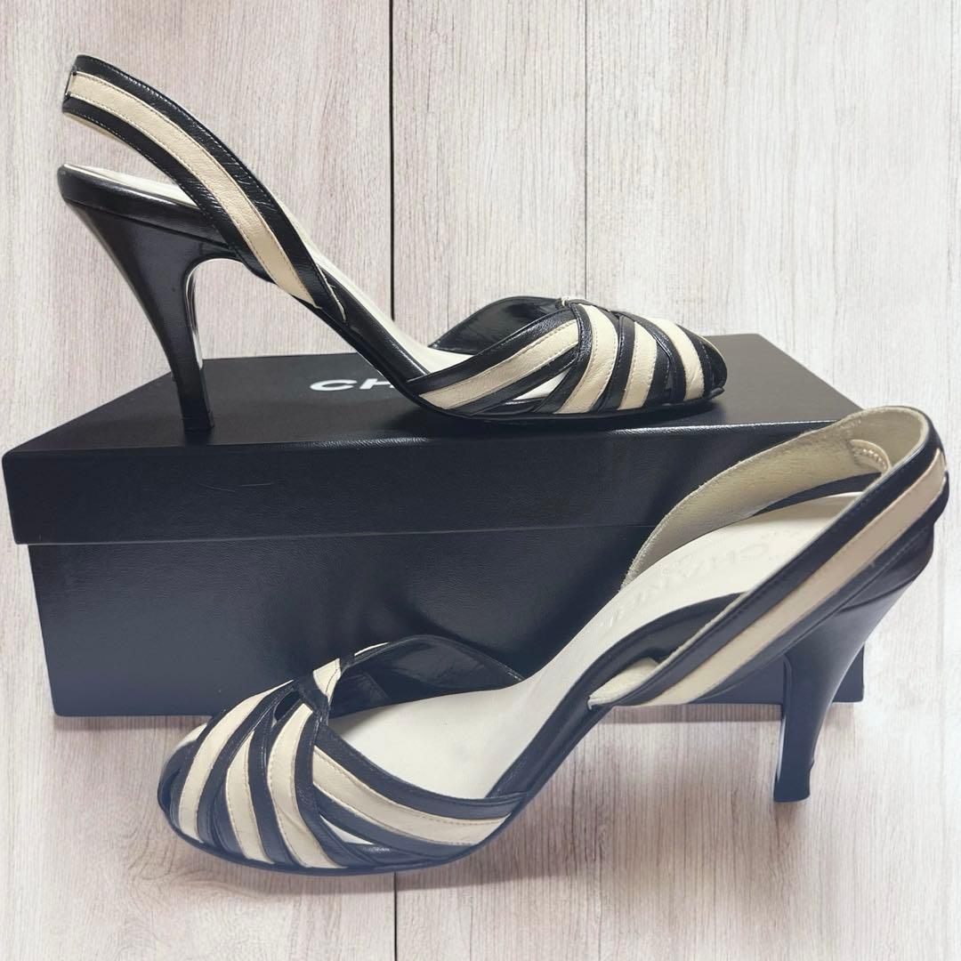 【CHANEL 】ココマーク ベージュ ×ブラック ストラップミュール　パンプス