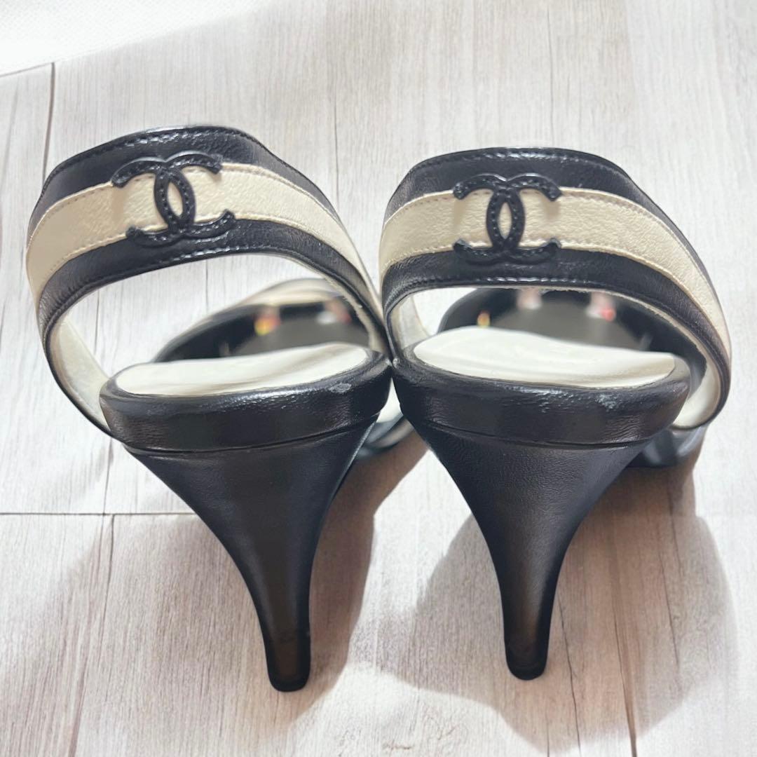 【CHANEL 】ココマーク ベージュ ×ブラック ストラップミュール　パンプス