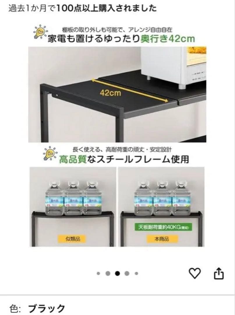 TKUIN ブラック キッチンラック 幅60-80cm