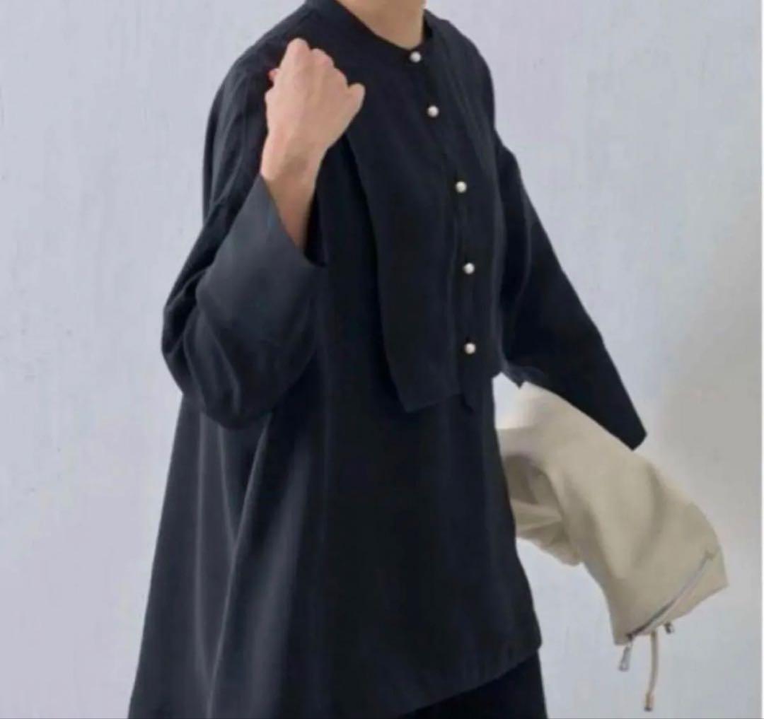 美品　BEARDSLEY パール釦袖ボリュームシャツ Fサイズ ブラック