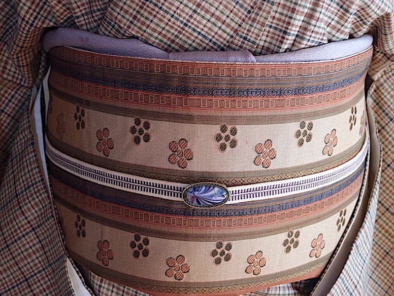 袋名古屋帯（縞に梅鉢文）長372　全通総柄　正絹美品