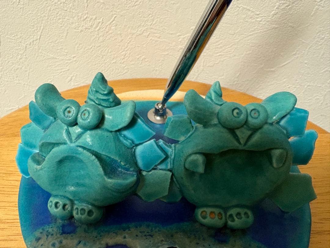 やちむん　うるま陶器　シーサー付きペン立て　シーサー　ペン立て