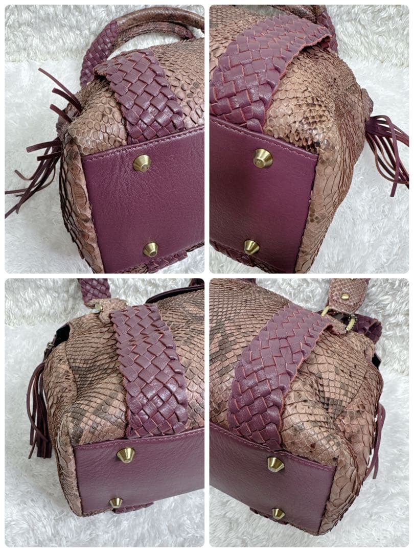 【希少カラー】JRA ダイアモンドパイソン ハンドバッグ チャーム付 パープル