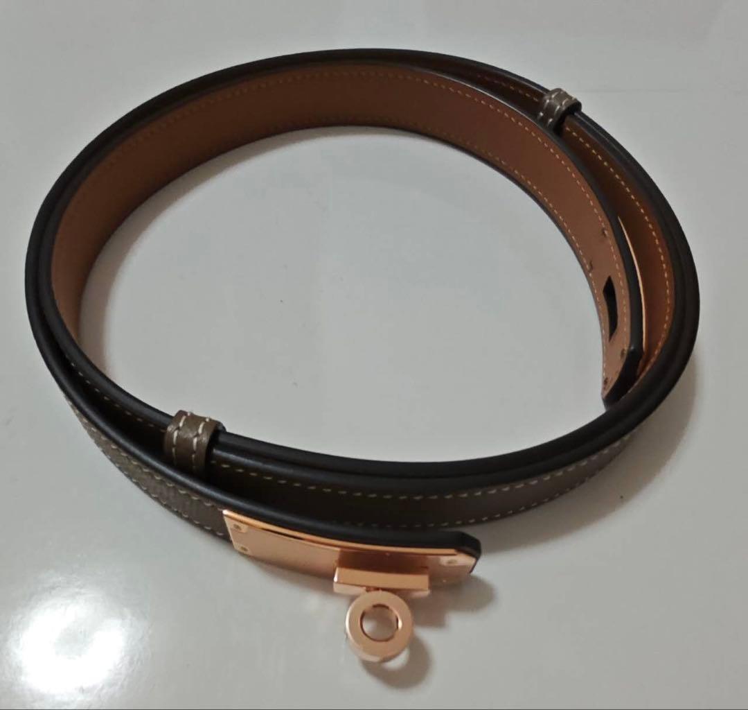 【HERMES】エルメス ケリーベルト エトゥープ x ローズゴールド金具
