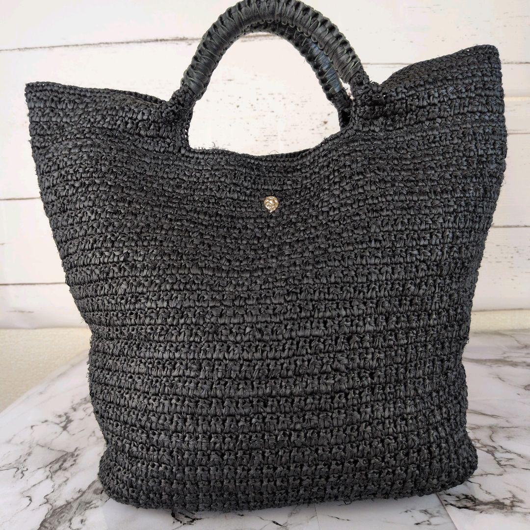 【極美品】ヘレンカミンスキー☆かごバッグ　ラフィア　A4 トートバッグ　ブラック